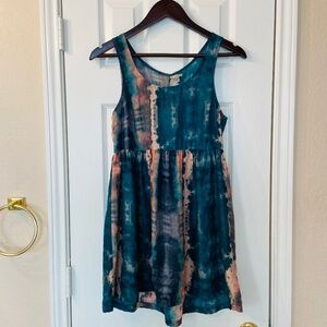 URBAN OUTFITTERS ECOTE Women's Cami Mini Dress Blue Tie Dye Snaps Size S Boho